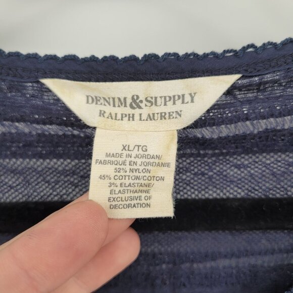 Denim & supply Ralph Lauren Womens XL navy blue blouse semi sheer lace detail - Picture 8 of 10